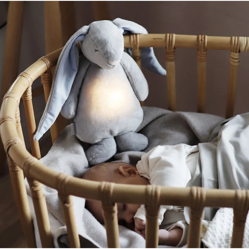 Moonie - Игрушка для засыпания с музыкой и светом зайчик серебристый