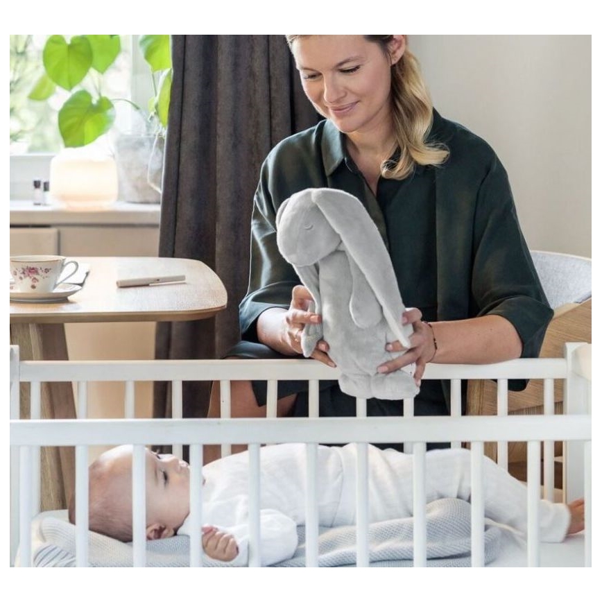 Moonie - Игрушка для засыпания с музыкой и светом зайчик серебристый