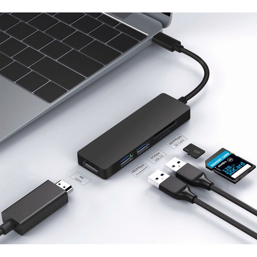 Мультимедійний адаптер USB-C/USB 2.0/USB 3.0/HDMI 4K/SD слот/TF слот