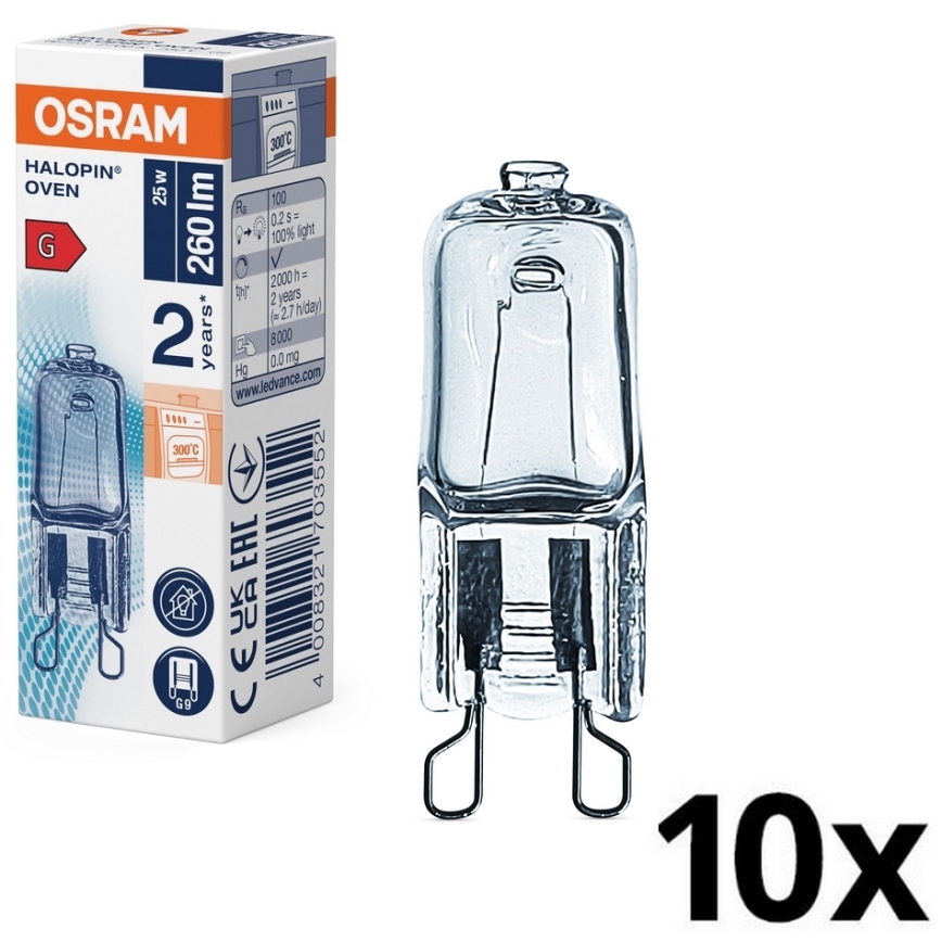 Набір 10 шт. ламп для духовки HALOPIN G9/25 Вт/230 В 2700 К - Osram