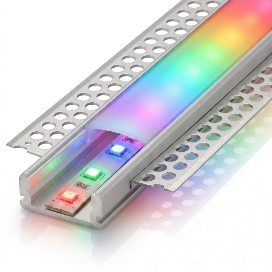 NAБІР 1x світлодіодна стрічка LED RGBW, димована DIGITAL LED/16,5Вт/230В 5 м + 5x вбудований профіль 1 м сріблястий/білий + пульт дистанційного керування