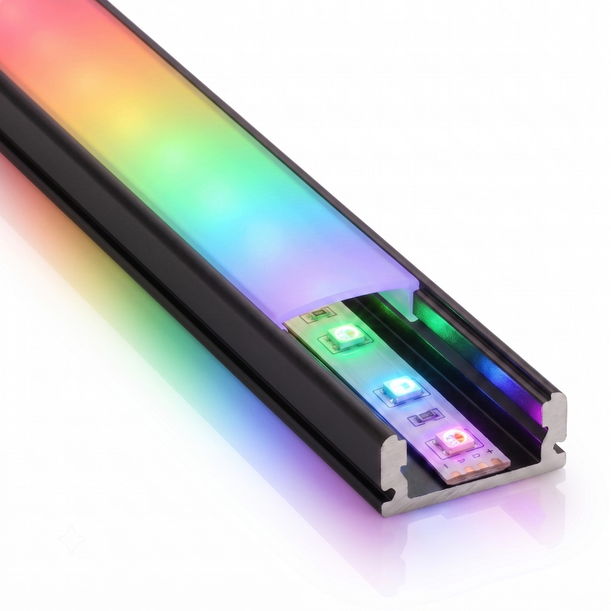 Набір 1× LED RGBW стрічка з регульованою яскравістю NEO LITE MUSIC LED/24W/230V 5 м IP65 Wi-Fi Tuya + 5× вбудований профіль 1 м (чорний/білий) + дистанційне керування