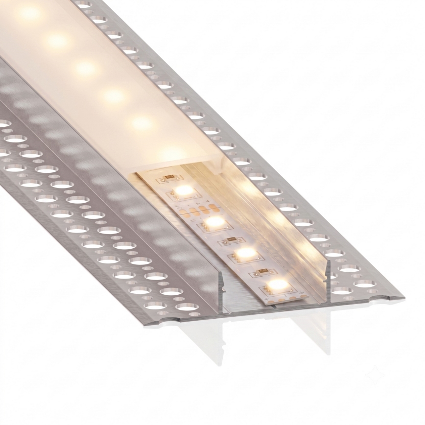 КОМПЛЕКТ 1x LED стрічка з датчиком руху FLEX LED/3,6W/4xAA 2 m + 2x вбудований профіль 1 m сріблястий/білий