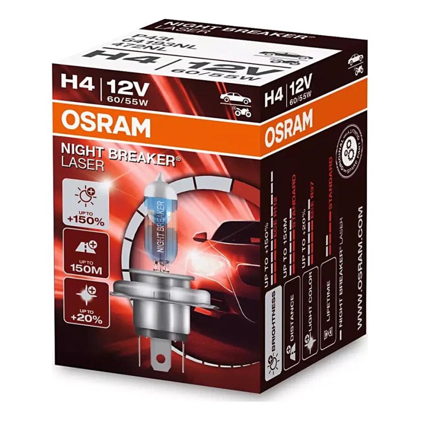 НАБІР 2x Автомобільна лампа NIGHT BREAKER H4 P43t/60/55W/12V 3900K - Osram