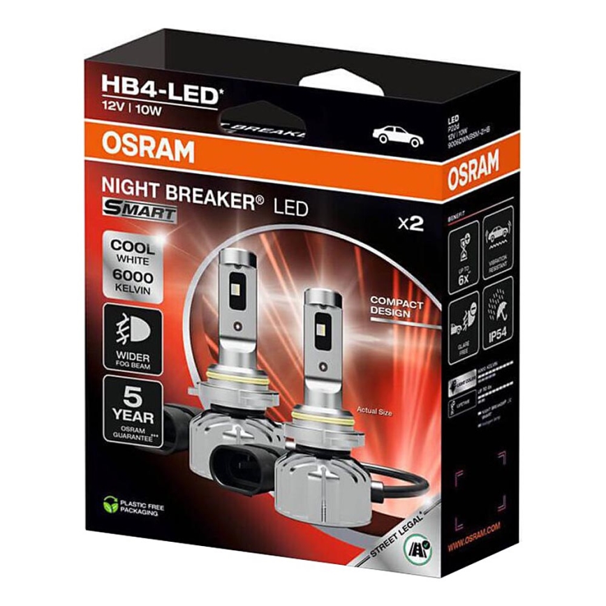 НАБІР 2x автомобільних LED-ламп NIGHT BREAKER SMART HB4 P22d/10W/12V 6000K - Osram