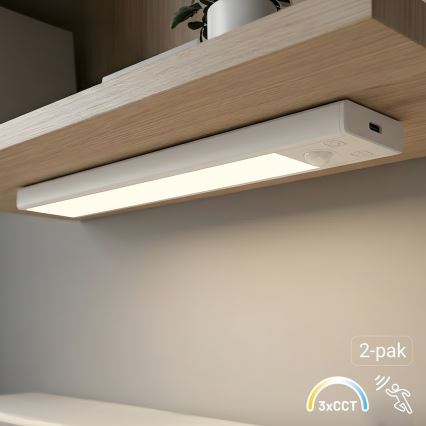КОМПЛЕКТ 2 шт. LED акумуляторне підсвічування для меблів з датчиком руху та сутінків VIRO LED/1W/3,7V 800 mAh 3000/4000/6500K 20 см білий