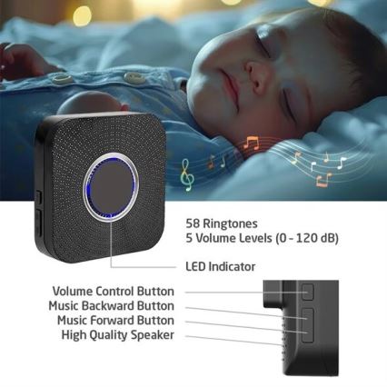 НАБІР 2x Бездротовий дверний дзвінок в розетку кінетичний 230V чорний