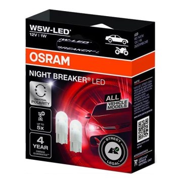 НАБІР 2x LED Автомобільна лампа NIGHT BREAKER W2.1x9.5d/1W/12V 5700K - Osram
