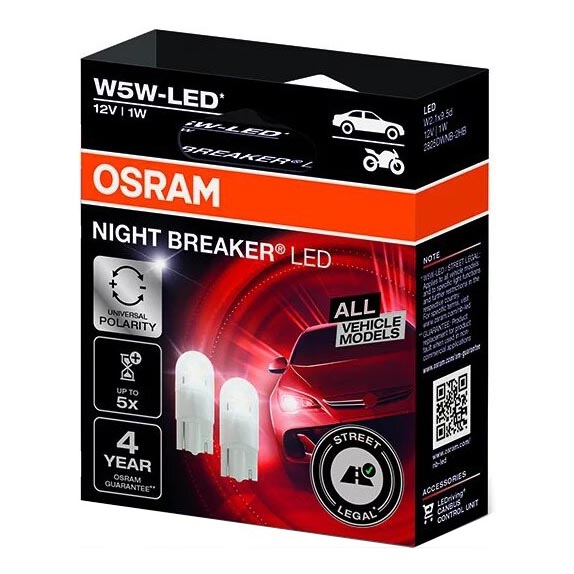 НАБІР 2x LED Автомобільна лампа NIGHT BREAKER W2.1x9.5d/1W/12V 5700K - Osram