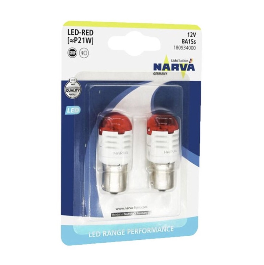 НАБІР 2x LED Автомобільна лампа P21W BA15s/1,75W/12V червоний - Narva 18093RPNVAB2