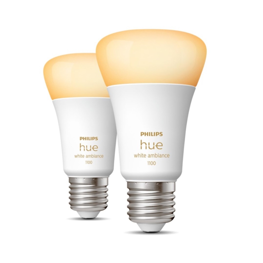 НАБІР 2x LED Лампочка з регулюванням яскравості Philips Hue WHITE AMBIANCE E27/8W/230V 2200-6500K