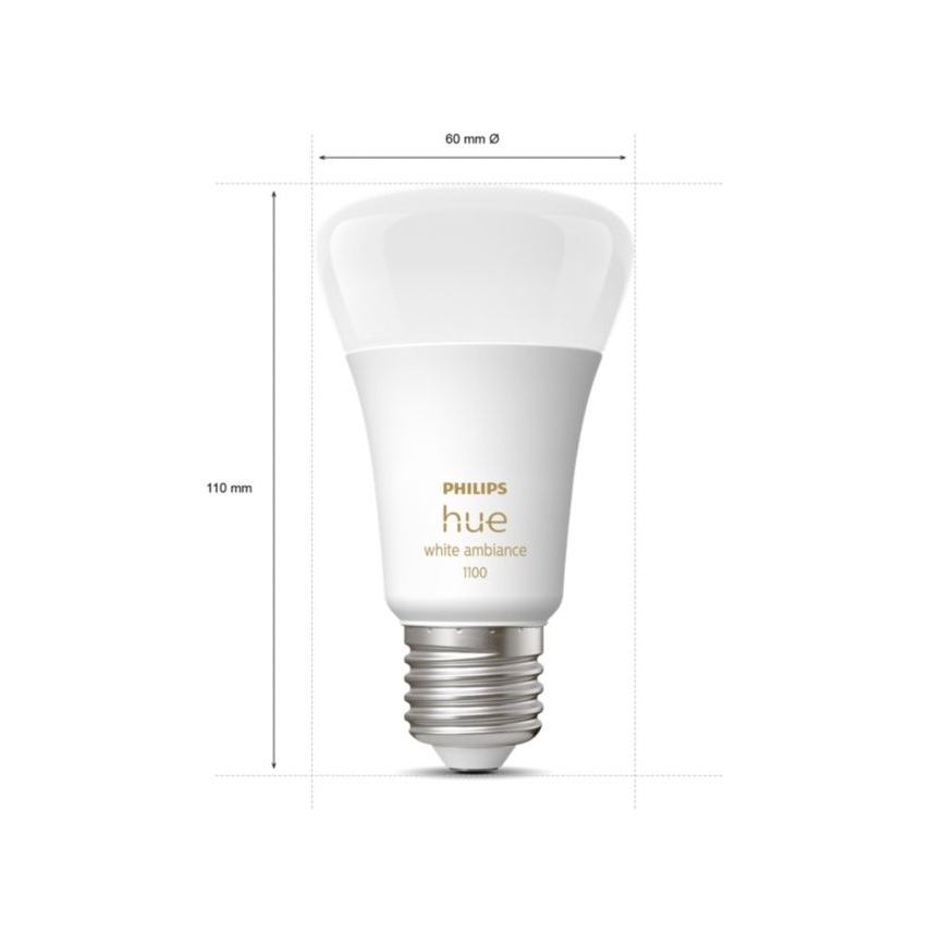 НАБІР 2x LED Лампочка з регулюванням яскравості Philips Hue WHITE AMBIANCE E27/8W/230V 2200-6500K