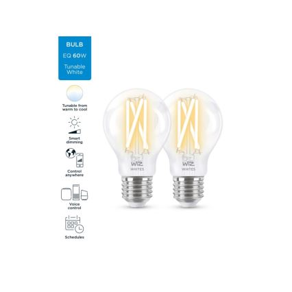 НАБІР 2x LED Лампочка з регулюванням яскравості VINTAGE FILAMENT A60 E27/6,7W/230V 2700-6500K CRI 90 Wi-Fi - WiZ