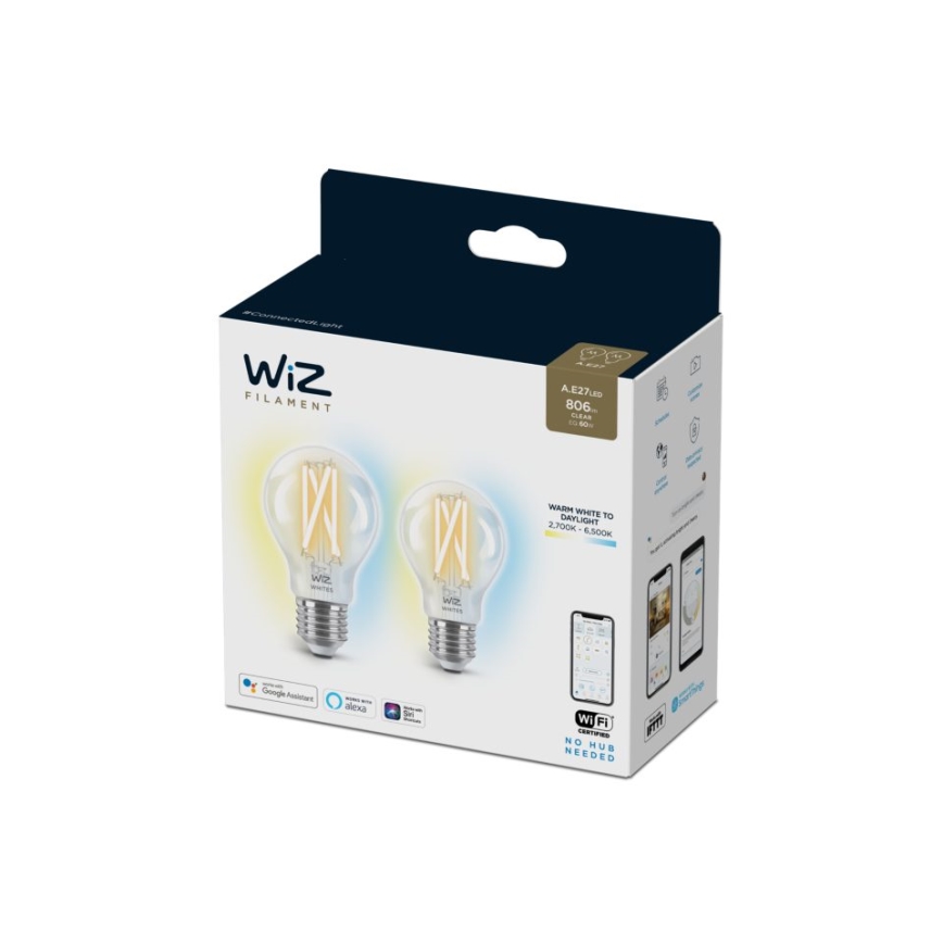 НАБІР 2x LED Лампочка з регулюванням яскравості VINTAGE FILAMENT A60 E27/6,7W/230V 2700-6500K CRI 90 Wi-Fi - WiZ