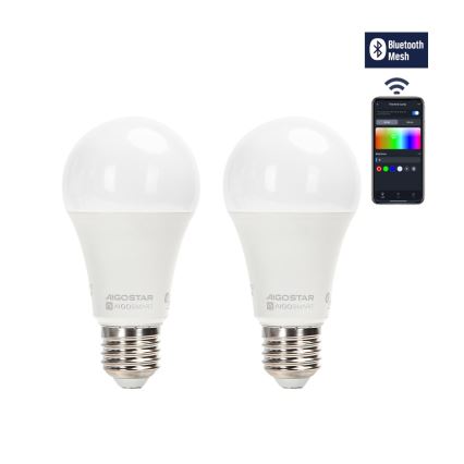НАБІР 2x Світлодіодна RGBW лампочка з регулюванням яскравості MESH Smart G45 E14/4,5W/230V 2700-6500K + пульт дистанційного керування - Aigostar