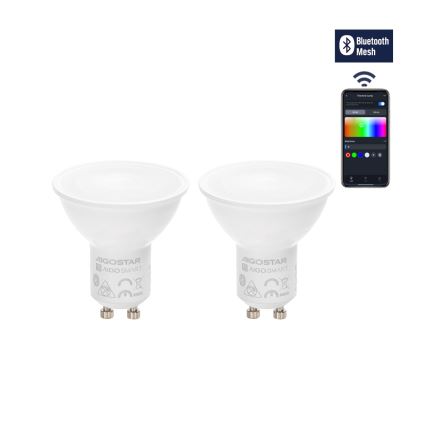 НАБІР 2x Світлодіодна лампочка з регулюванням яскравості MESH Smart GU10/6,5W/230V 2700-6500K + пульт дистанційного керування - Aigostar