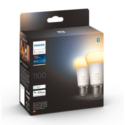 НАБІР 2x LED Лампочка з регулюванням яскравості Philips Hue WHITE AMBIANCE E27/8W/230V 2200-6500K