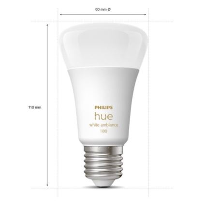 НАБІР 2x LED Лампочка з регулюванням яскравості Philips Hue WHITE AMBIANCE E27/8W/230V 2200-6500K