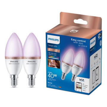 НАБІР 2x LED RGB диммована лампа Philips SMART C37 E14/4,9W/230V 2200-6500K CRI 90