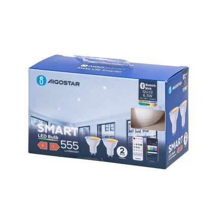 НАБІР 2x LED RGBW Лампочка з регулюванням яскравості MESH Smart GU10/6,5W/230V 2700-6500K + пульт дистанційного керування - Aigostar