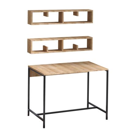 НАБІР 2x Настінна полиця PENNY 20x100 см + офісний стіл 74x100 см коричневий/чорний