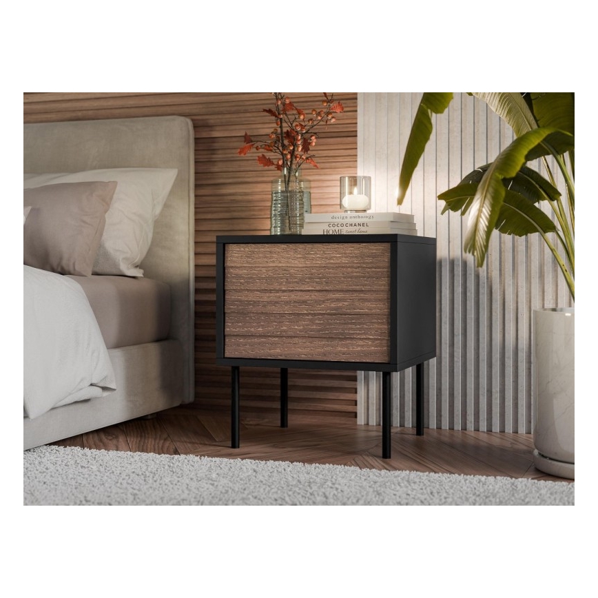 НАБІР 2x Приліжкова тумбочка CORTINA 51x45 см чорний/горіх warnia
