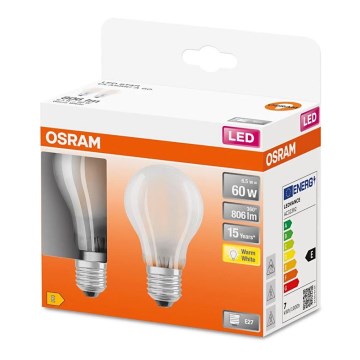 НАБІР 2x Світлодіодна лампа A60 E27/6,5W/230V 2700K - Osram