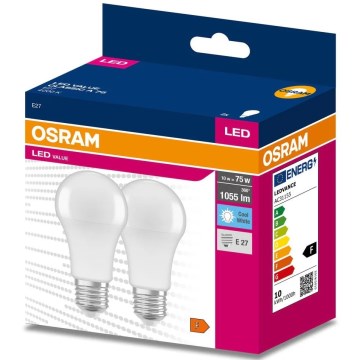 НАБІР 2x Світлодіодна лампочка A60 E27/10W/230V 4000K - Osram