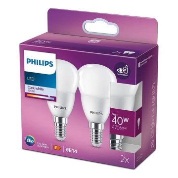 НАБІР 2x Світлодіодна лампочка Philips P45 E14/5W/230V 4000K