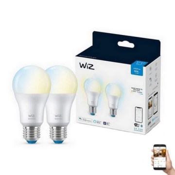 НАБІР 2x Світлодіодна лампочка з регулюванням яскравості A60 E27/8W/230V 2700-6500K CRI 90 Wi-Fi - WiZ