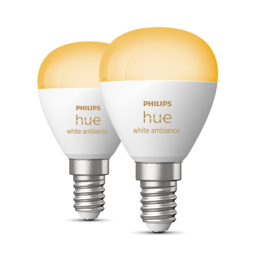 НАБІР 2x Світлодіодна лампочка з регулюванням яскравості Philips Hue WHITE AMBIANCE P45 E14/5,1W/230V 2200-6500K