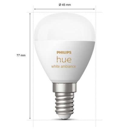 НАБІР 2x Світлодіодна лампочка з регулюванням яскравості Philips Hue WHITE AMBIANCE P45 E14/5,1W/230V 2200-6500K