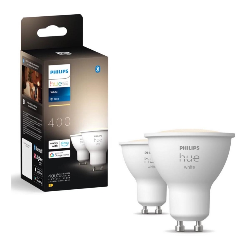 НАБІР 2x Світлодіодна лампочка з регулюванням яскравості Philips Hue WHITE GU10/4,2W/230V 2700K