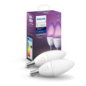 НАБІР 2x Світлодіодна лампочка з регульованою яскравістю Philips Hue WHITE AND COLOR AMBIANCE B39 E14/5,3W/230V 2200K - 6500K