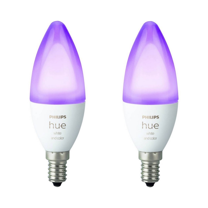 НАБІР 2x Світлодіодна лампочка з регульованою яскравістю Philips Hue WHITE AND COLOR AMBIANCE B39 E14/5,3W/230V 2200K - 6500K