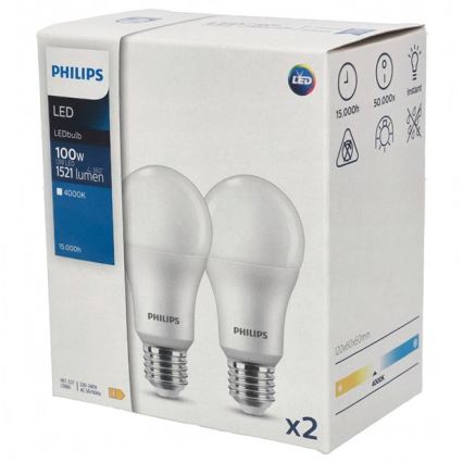 НАБІР 2x Світлодіодна лампочка Philips A67 E27/13W/230V 4000K