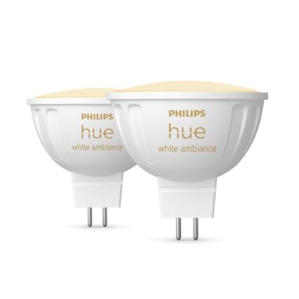 НАБІР 2x Світлодіодна лампочка з регулюванням яскравості Philips Hue White Ambiance GU5,3/MR16/5,1W/12V 2200-6500K