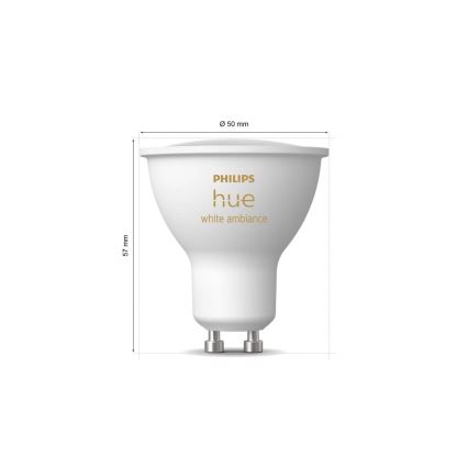 НАБІР 2x Світлодіодна лампочка з регулюванням яскравості Philips Hue WHITE AMBIANCE GU10/4,2W/230V 2200-6500K