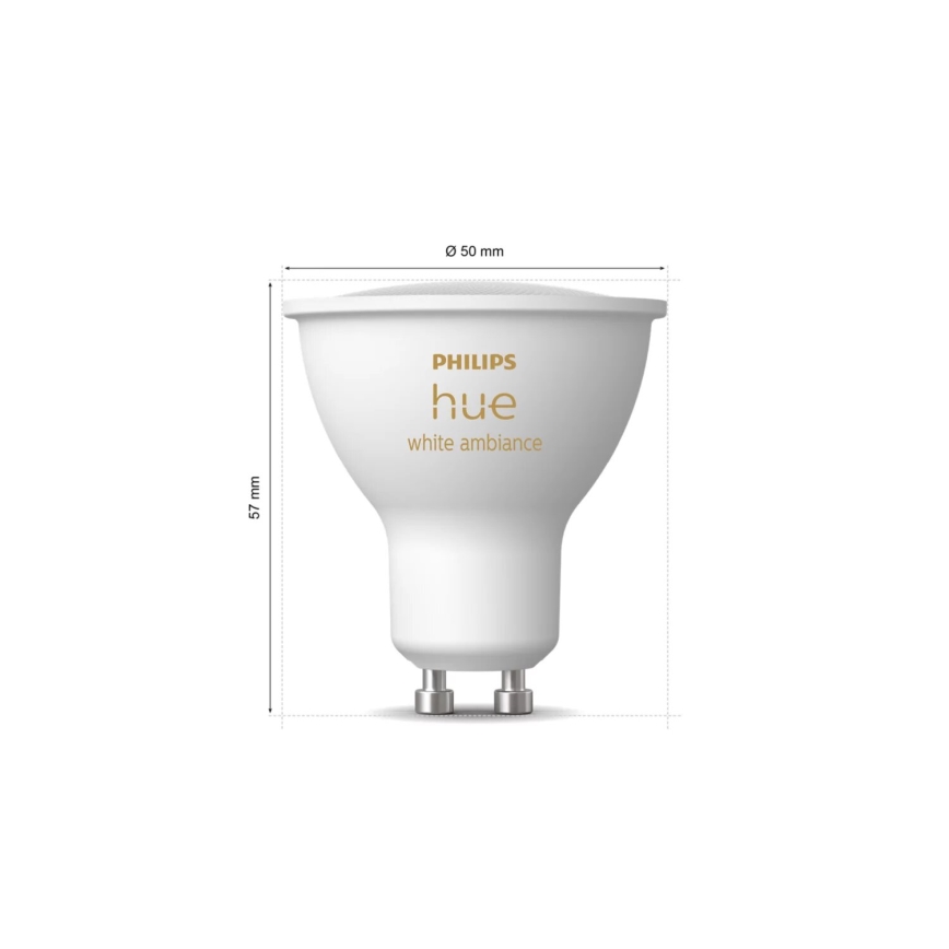 НАБІР 2x Світлодіодна лампочка з регулюванням яскравості Philips Hue WHITE AMBIANCE GU10/4,2W/230V 2200-6500K