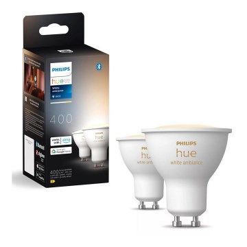 НАБІР 2x Світлодіодна лампочка з регулюванням яскравості Philips Hue WHITE AMBIANCE GU10/4,2W/230V 2200-6500K