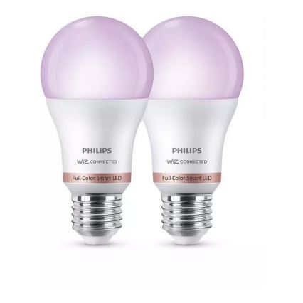 НАБІР 2x Світлодіодна RGB лампочка з регулюванням яскравості Philips A60 E27/8W/230V Wi-Fi