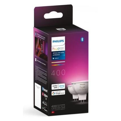 НАБІР 2x Світлодіодна RGBW лампочка з регулюванням яскравості Philips Hue White And Color Ambiance GU5,3/MR16/6,3W/12V 2000-6500K