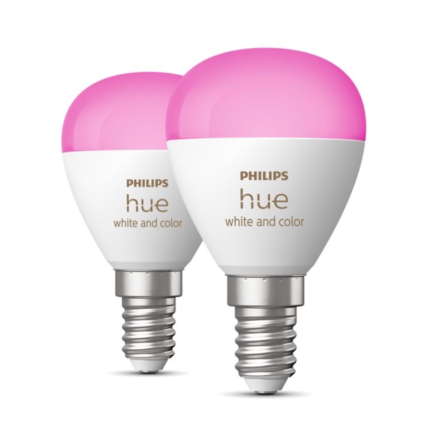 НАБІР 2x Світлодіодна RGBW лампочка з регулюванням яскравості Philips Hue White And Color Ambiance P45 E14/5,1W/230V 2000-6500K