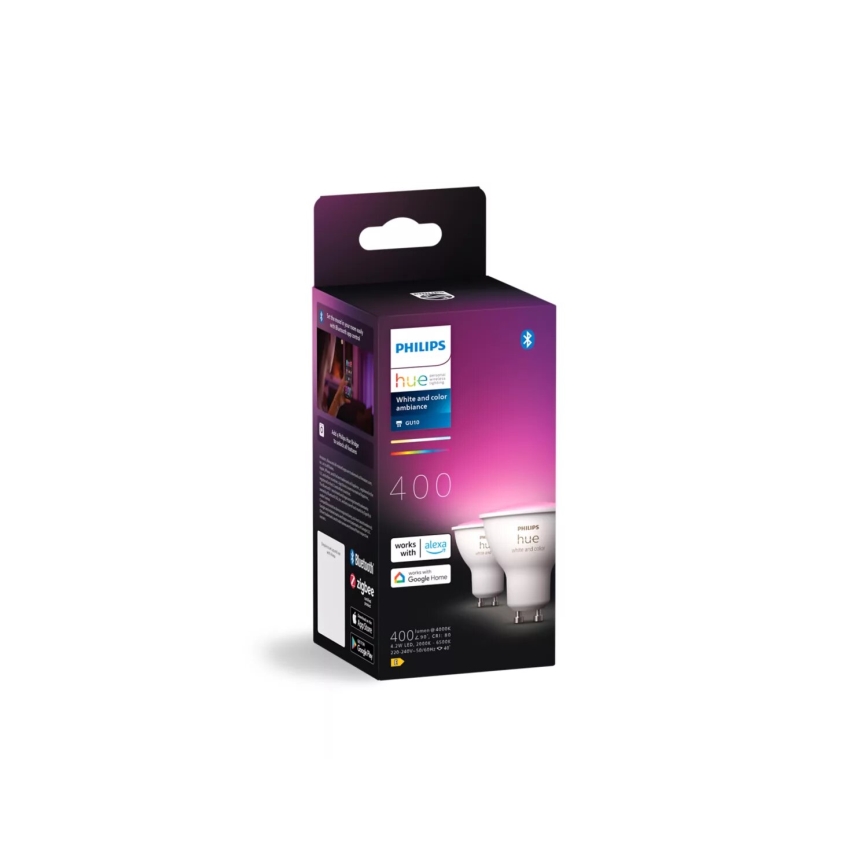 НАБІР 2x Світлодіодна RGBW лампочка з регулюванням яскравості Philips Hue White And Color Ambiance GU10/4,2W/230V 2000-6500K