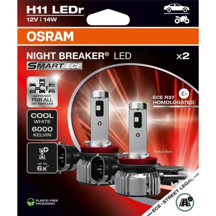 НАБІР 2x світлодіодних автомобільних ламп NIGHT BREAKER SMART H11 PGJ19-2/14W/12V 6000K - Osram