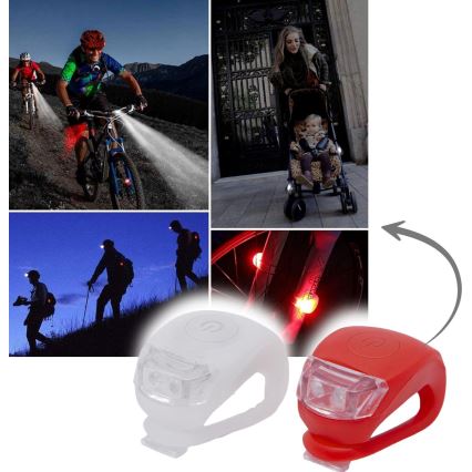 НАБІР 2x Велофара LED/1xCR2032 IP44 червоний/білий