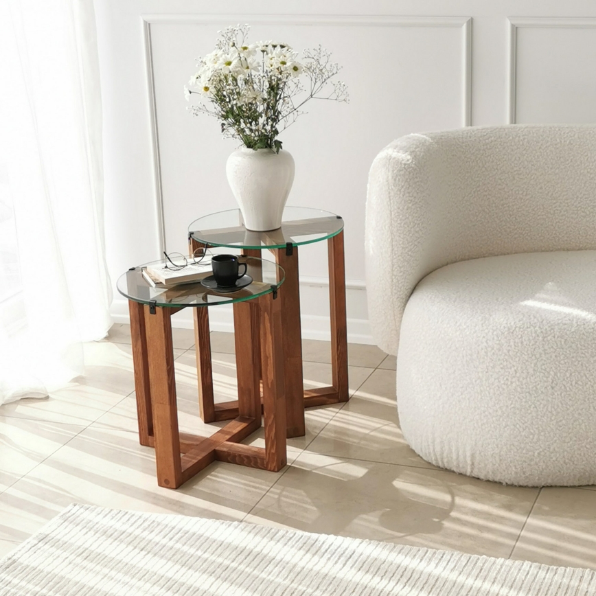 НАБІР 2x Журнальний столик AMALFI діаметр 40 см коричневий/прозорий