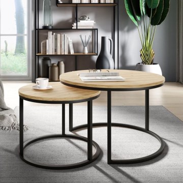 НАБІР 2x Журнальний столик RABEN чорний/золотий дуб