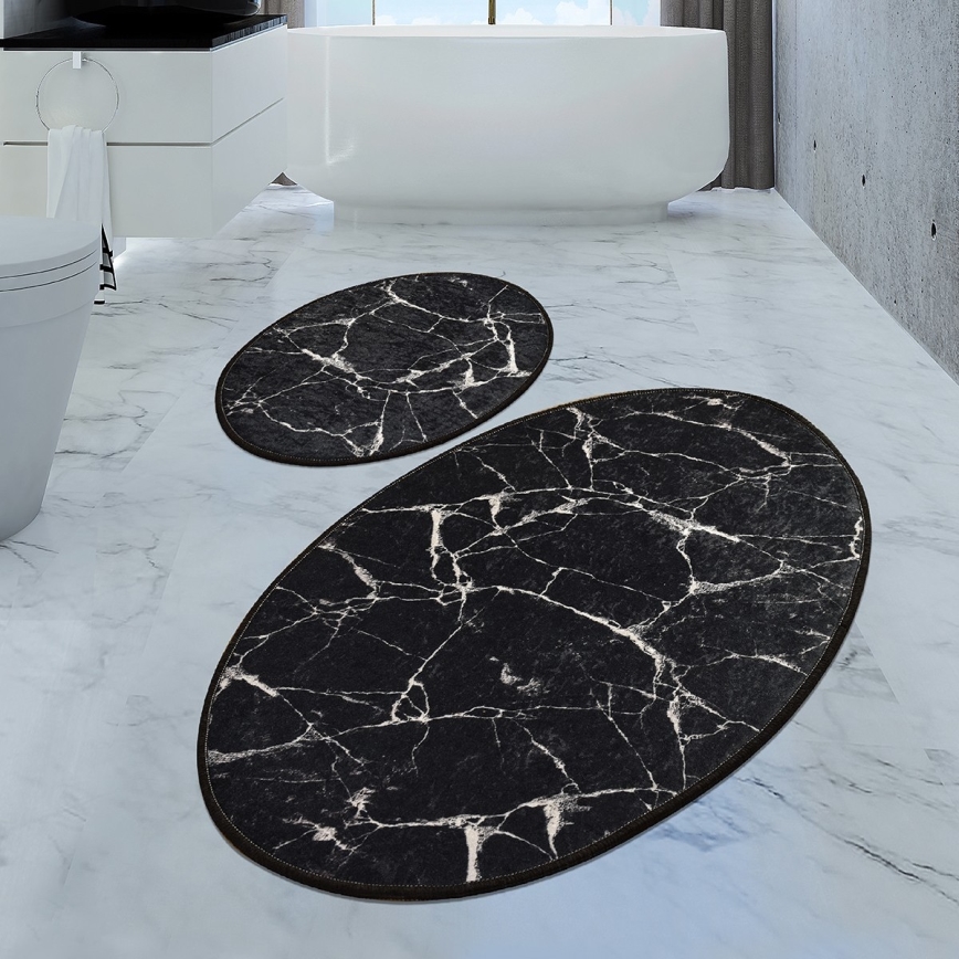 НАБІР 2x Килимок для ванної кімнати MARBLE 50x60/60x100 см чорний