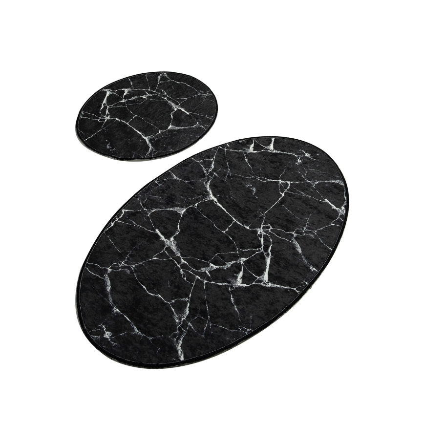 НАБІР 2x Килимок для ванної кімнати MARBLE 50x60/60x100 см чорний